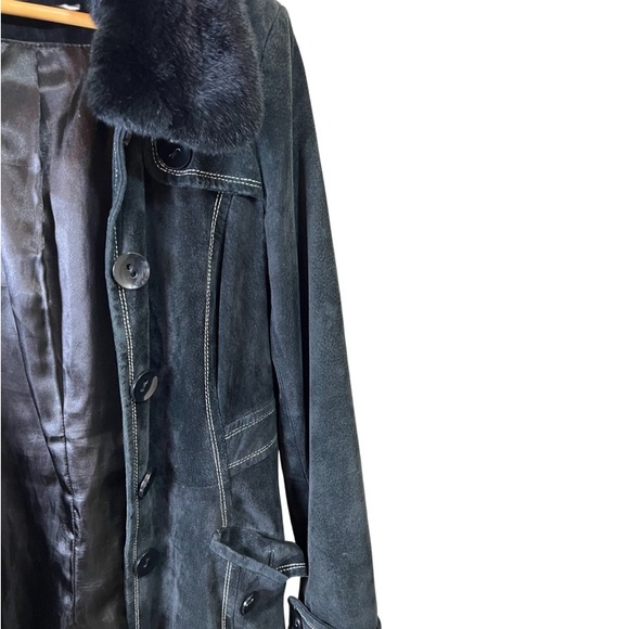 Georgiou Studios Vintage Black Suede Fur Trim Coat Size: 10 - Picture 9 of 14